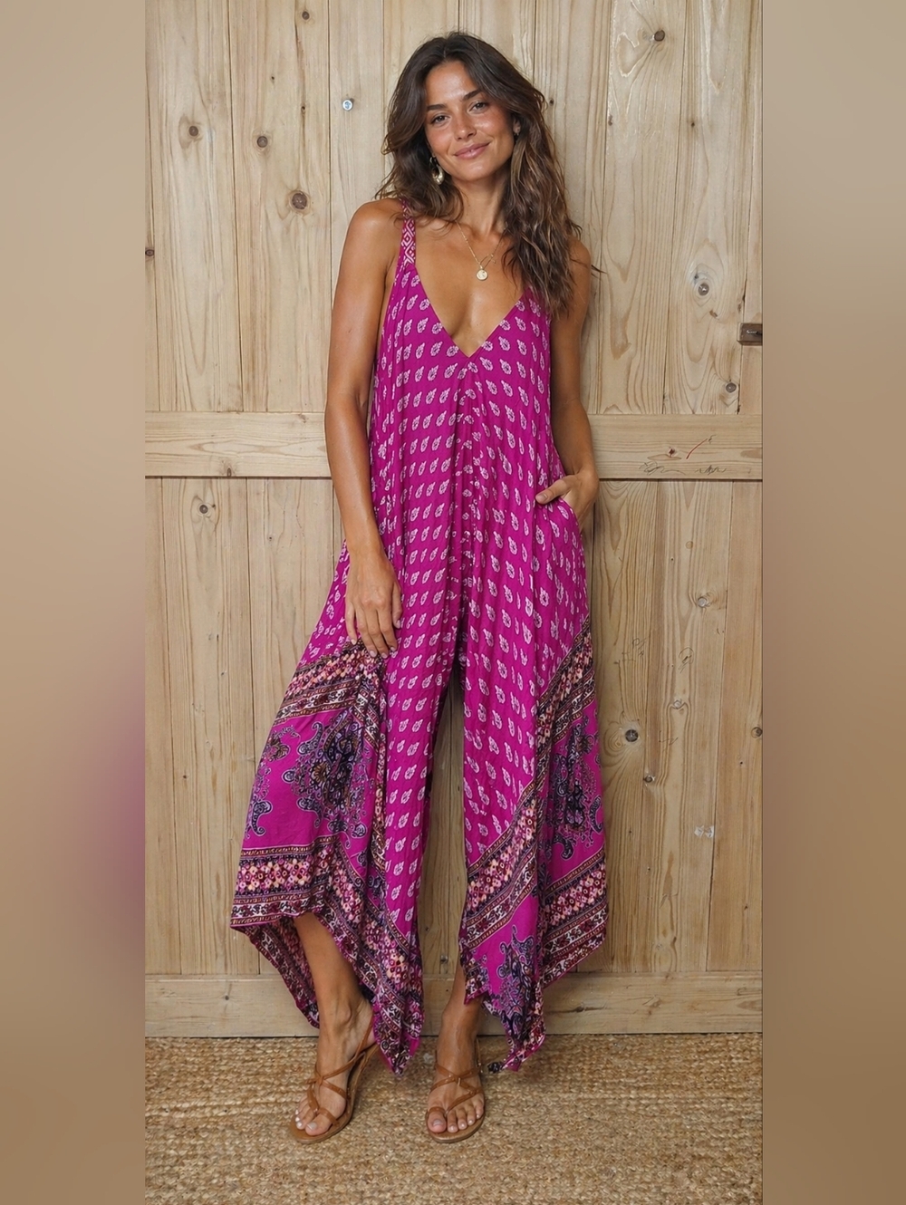 Pink Paisley Angie Jumpsuit Bohemian Style